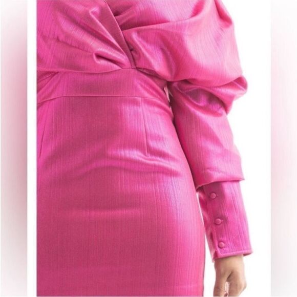 NORDSTROM x Nichole Lynel NWT Off the Shoulder Minidress Hot Pink Metallic Small - Picture 3 of 7